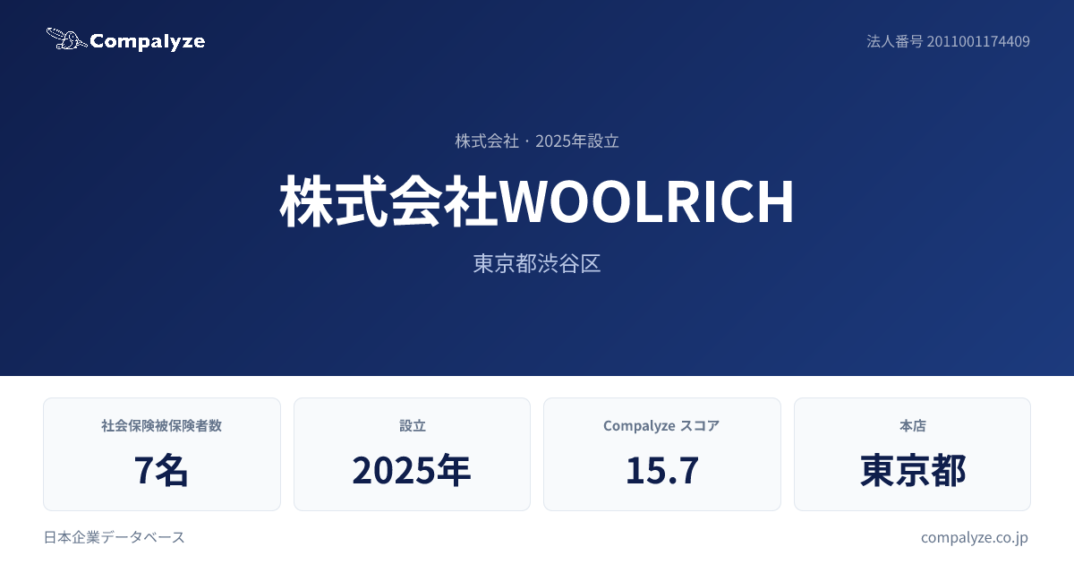 株式会社WOOLRICH（東京都）の会社概要・役員 | Compalyze