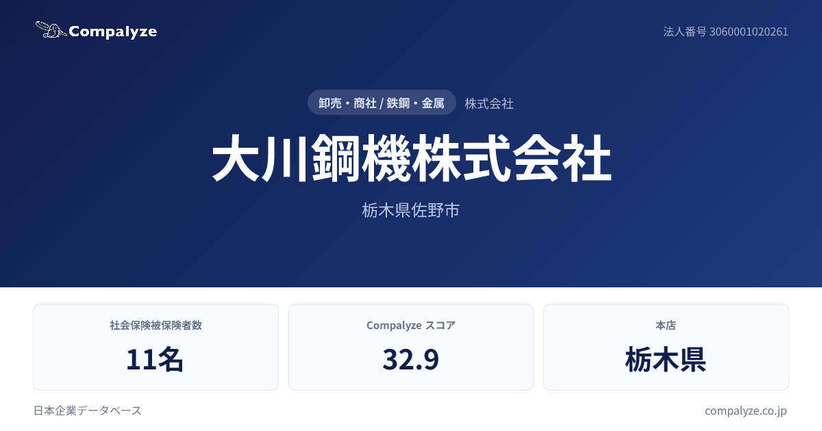大川鋼機株式会社（栃木県）の企業情報 | Compalyze
