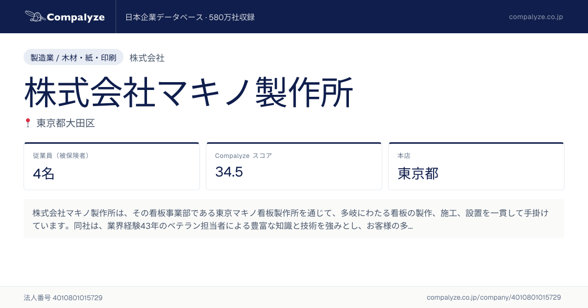 株式会社マキノ製作所（東京都）の会社概要 | Compalyze