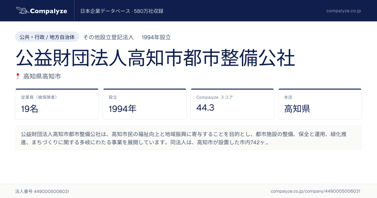 公益財団法人高知市都市整備公社（高知県）の会社概要 | Compalyze