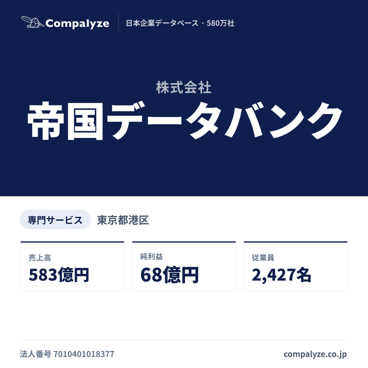株式会社帝国データバンク（東京都）の会社概要・売上・役員 | Compalyze